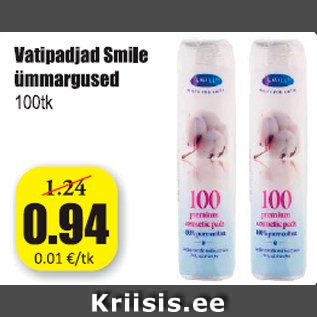 Allahindlus - Vatipadjad Smile ümmargused 100 tk