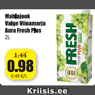 Allahindlus - Mahlajook Valge Viinamarja Aura Fresh Plus 2 l