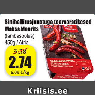 Allahindlus - Sinihallitusjuustuga toorvorstikesed Maks & Moorits