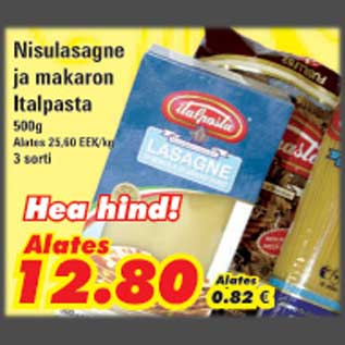 Allahindlus - Nisulasagne ja makaron Italpasta