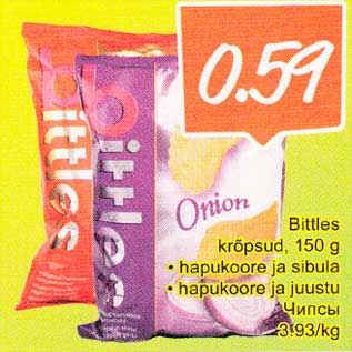 Allahindlus - Bittles krõpsud, 150 g . hарukооrе ja sibula . hаpukооrе ja juustu