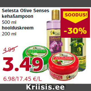 Allahindlus - Selesta Olive Senses kehašampoon 500 ml hoolduskreem 200 ml