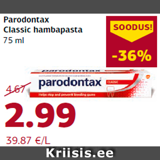 Allahindlus - Parodontax Classic hambapasta 75 ml