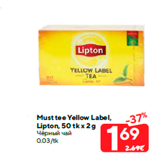 Allahindlus - Must tee Yellow Label, Lipton, 50 tk x 2 g