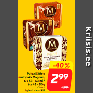 Allahindlus - Pulgajäätiste multipakk Magnum, 6 x 53 - 63 ml / 6 x 45 - 50 g