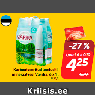 Allahindlus - Karboniseeritud looduslik mineraalvesi Värska, 6 x 1 l