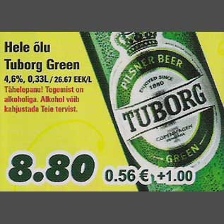 Allahindlus - Hele õlu Tuborg Green