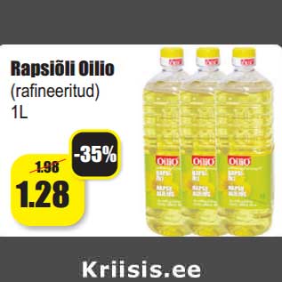 Allahindlus - Rapsiõli Oilio (rafineeritud) 1L