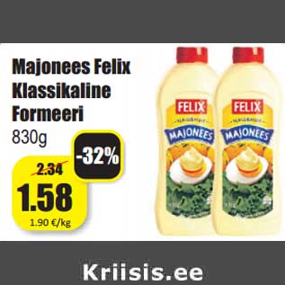 Allahindlus - Majonees Felix Klassikaline Formeeri 830g