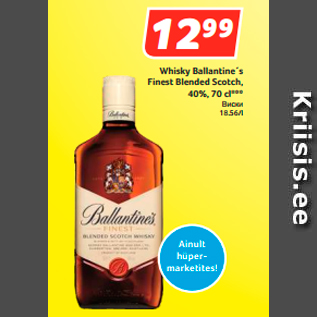 Allahindlus - Whisky Ballantine´s Finest Blended Scotch, 40%, 70 cl***