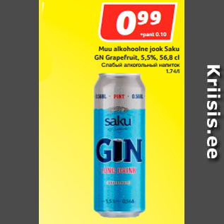 Allahindlus - Muu alkohoolne jook Saku GN Grapefruit, 5,5%, 56,8 cl