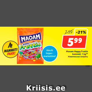 Allahindlus - Maoam Happy Fruttis kommid, 1 kg**