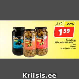 Allahindlus - Rimi oliivid, 935 g, neto 455-580 g***