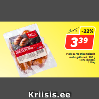 Allahindlus - Maks & Moorits maitselt mahe grillvorst, 900 g