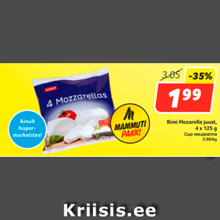 Allahindlus - Rimi Mozarella juust, 4 x 125 g