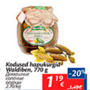 Allahindlus - Kodused hapukurgid Waldiben, 770 g