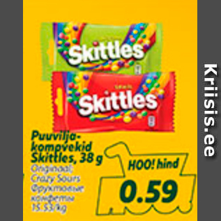 Allahindlus - Puuviljakompvekid Skittles, 38 g