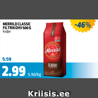 Allahindlus - MERRILD CLASSIC FILTRIKOHV 500 G