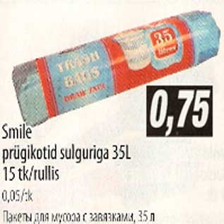 Allahindlus - Smile prügikotid sulguriga 35L