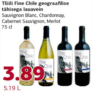 Allahindlus - Tšiili Fine Chile geograafilise tähisega lauavein Sauvignon Blanc, Chardonnay,Cabernet Sauvignon, Merlot