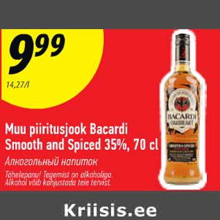 Allahindlus - Muu piiritusjook Bacardi Smooth and Spiced 35%,70 cl