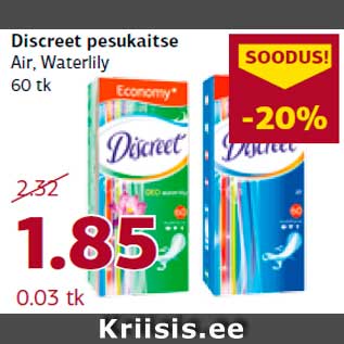 Allahindlus - Discreet pesukaitse Air, Waterlily 60 tk