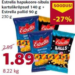 Allahindlus - Estrella hapukoore-sibula kartulikrõpsud 140 g + Estrella pallid 90 g 230 g