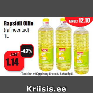 Allahindlus - Rapsiõli Oilio (rafineeritud) 1L