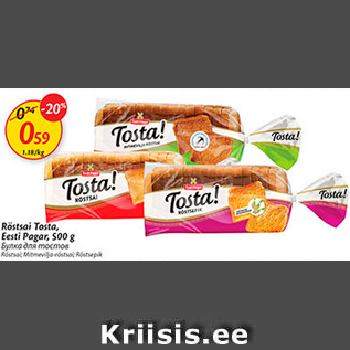 Allahindlus - Röstsai Tosta, Eesti Pagar, 500 g