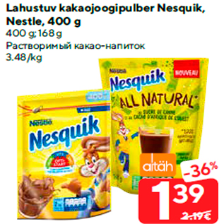 Allahindlus - Lahustuv kakaojoogipulber Nesquik, Nestle, 400 g