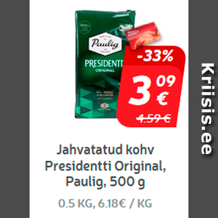 Allahindlus - Jahvatatud kohv Presidentti Original, Paulig, 500 g