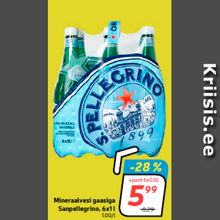 Allahindlus - Mineraalvesi gaasiga Sanpellegrino, 6x1 l