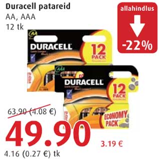 Allahindlus - Duracell patareid