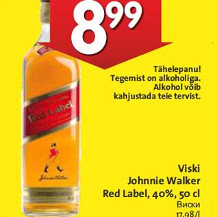 Allahindlus - Viski Johnnie Walker Red Label, 40%, 50 cl