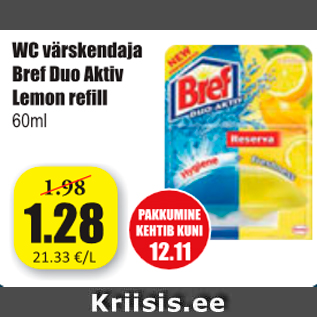 Allahindlus - WC värskendaja Bref Duo Aktiv Lemon refill 60 ml