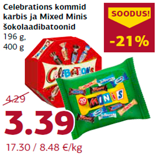 Allahindlus - Celebrations kommid karbis ja Mixed Minis šokolaadibatoonid