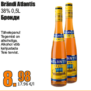 Allahindlus - Brändi Atlantis 38% 0,5L