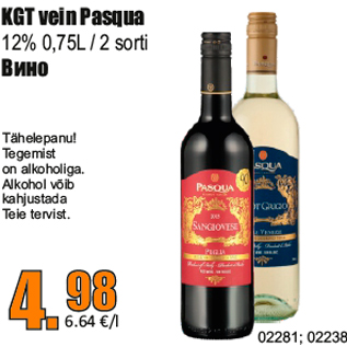 Allahindlus - KGT vein Pasqua 12% 0,75L / 2 sorti