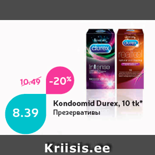 Allahindlus - Kondoomid Durex, 10 tk*