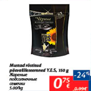 Allahindlus - Mustad röstitud päevalilleseemned Y.E.S, 150 g