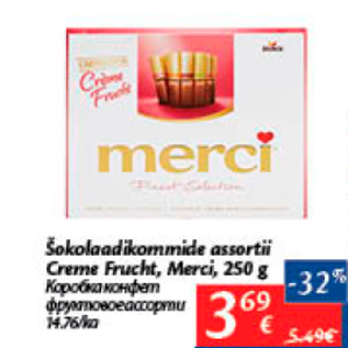 Allahindlus - Šokolaadikommide assortii Creme Frucht, Merci, 250 g