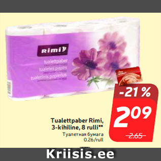 Allahindlus - Tualettpaber Rimi, 3-kihiline, 8 rulli**