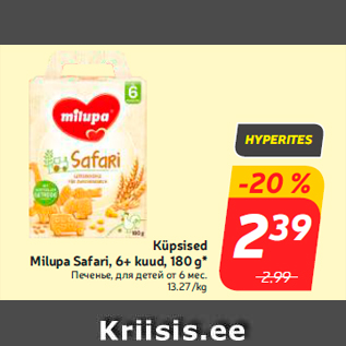 Allahindlus - Küpsised Milupa Safari, 6+ kuud, 180 g*