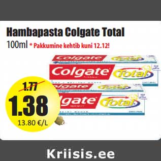 Allahindlus - Hambapasta Colgate Total 100ml