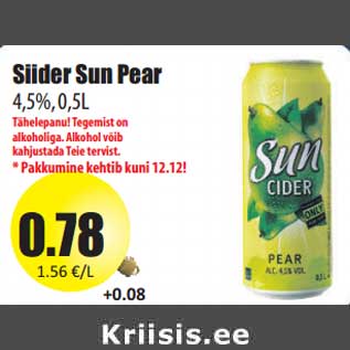 Allahindlus - Siider Sun Pear 4,5%, 0,5L