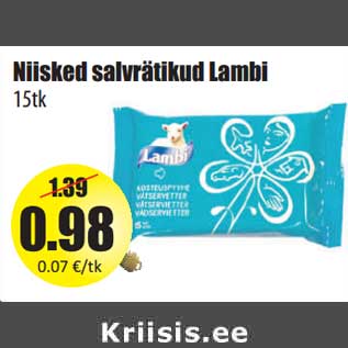 Allahindlus - Niisked salvrätikud Lambi 15tk