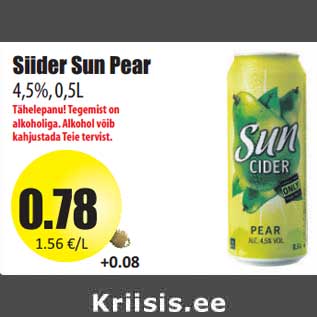 Allahindlus - Siider Sun Pear 4,5%, 0,5L