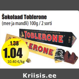 Allahindlus - Šokolaad Toblerone