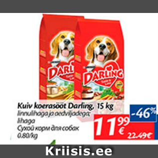 Allahindlus - Kuiv koerasööt Darling, 15 kg