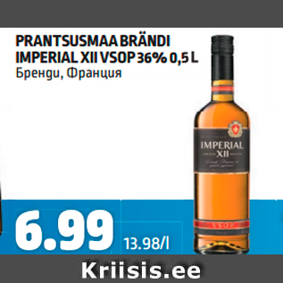 Allahindlus - PRANTSUSMAA BRÄNDI IMPERIAL XII VSOP 36% 0,5 L